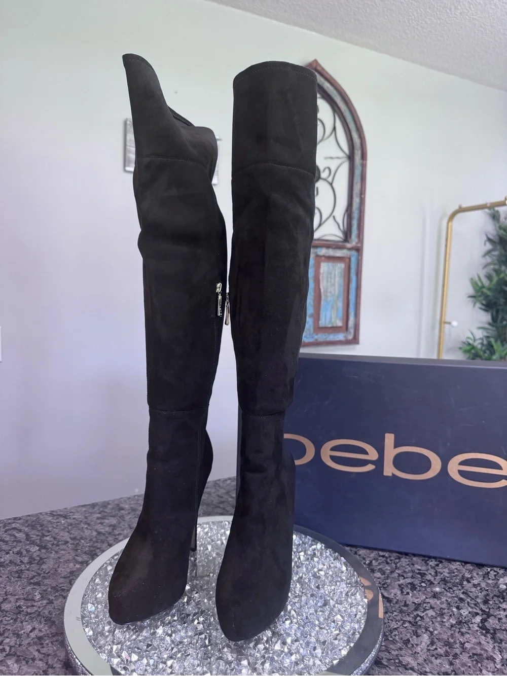 bebe Black Over-the-Knee Stiletto Boots
